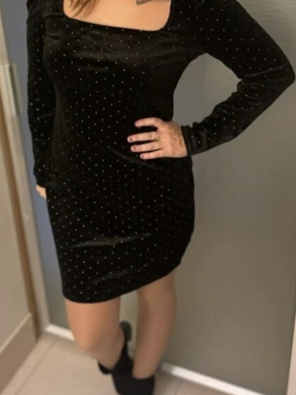 SO Black Velvet Mini Dress with Silver Stud Detail